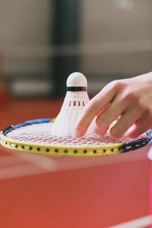 Player placing shuttlecock on racket before serve — geographic data reveals player ceiling and performance floor