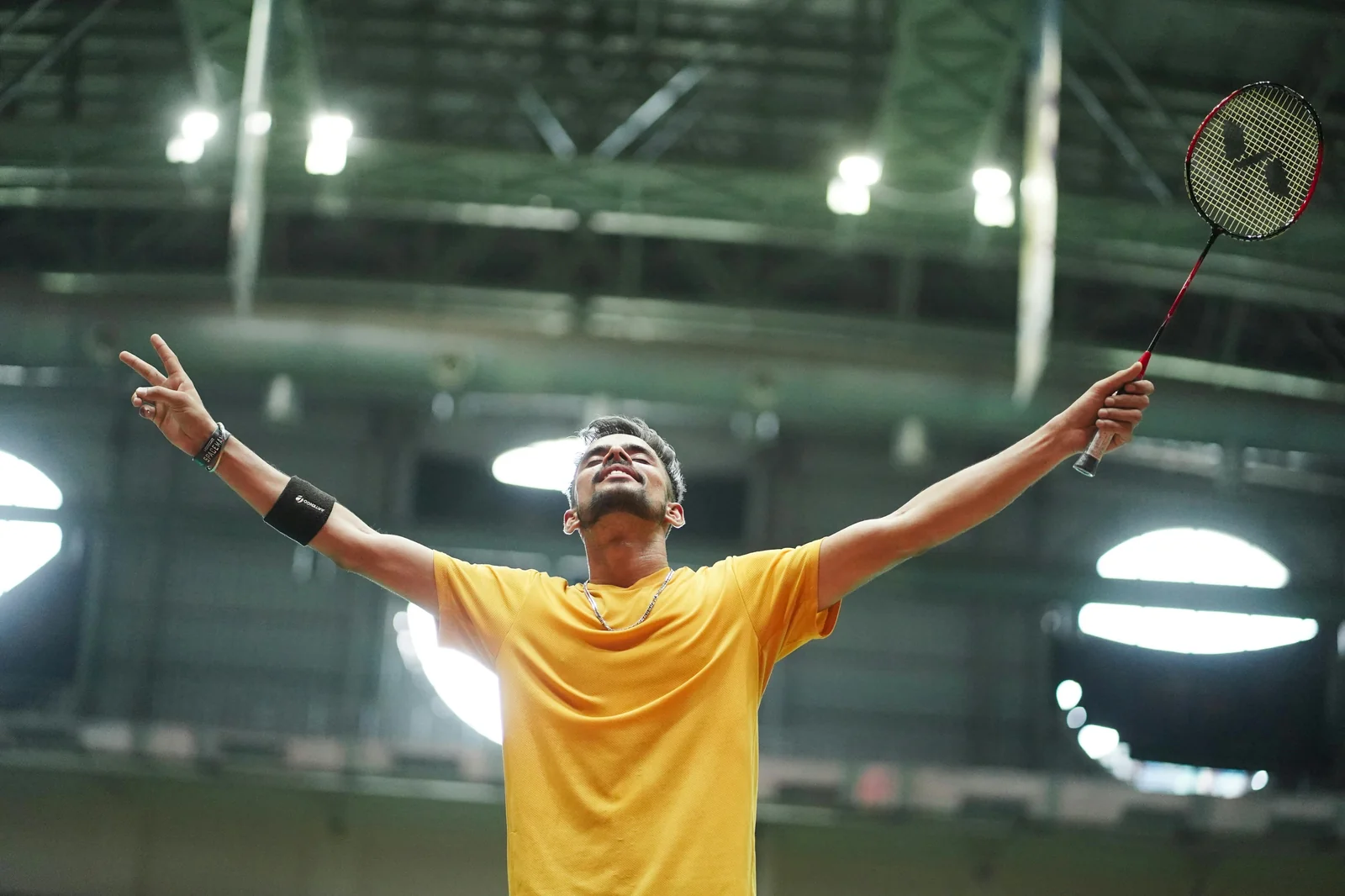 Professional badminton player in championship match