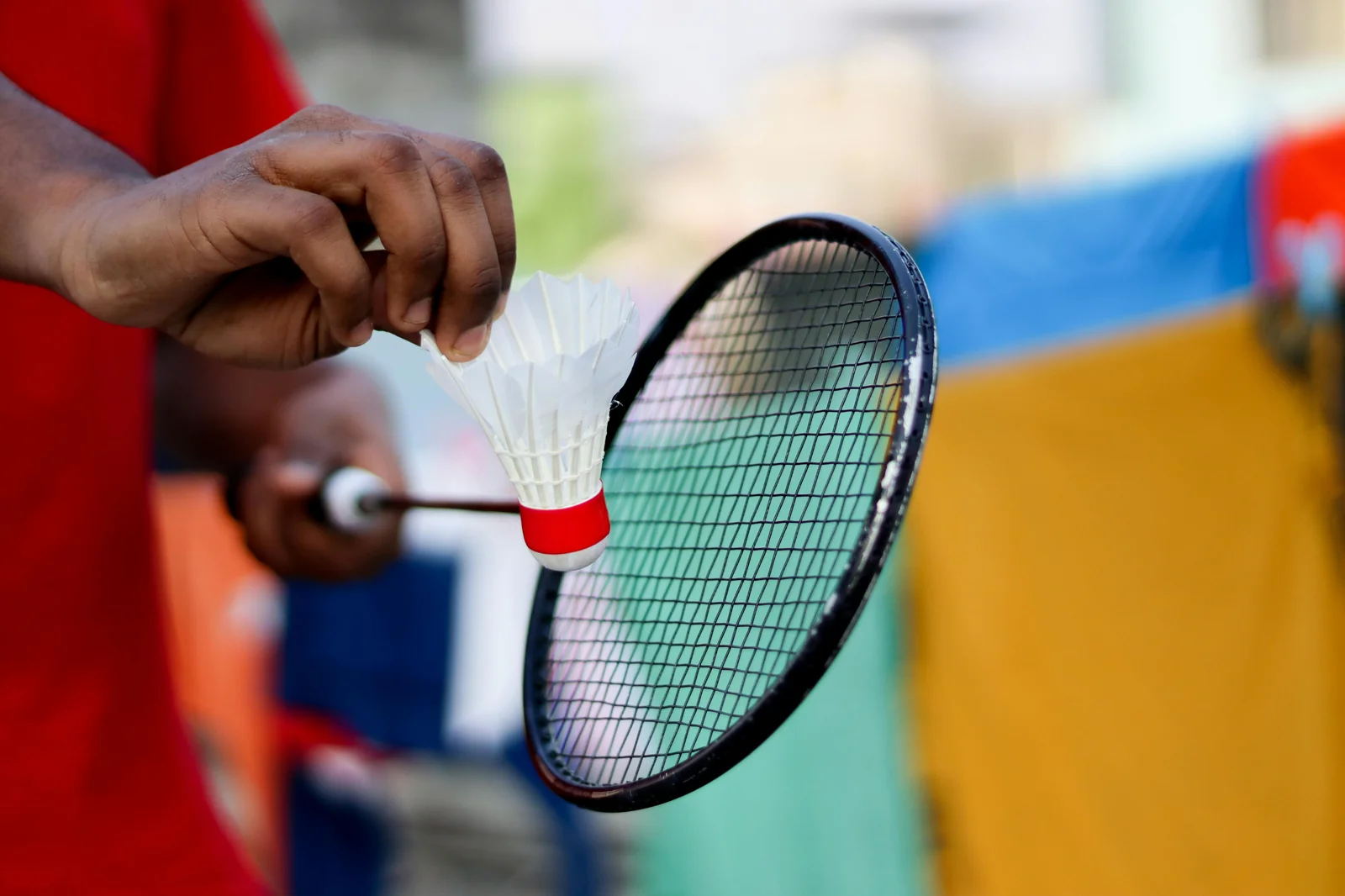 Badminton player on court during final stage competition